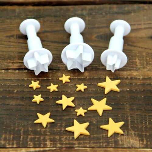 3pcs Cake Decorating Molds Silicone Mini Star Plunger Fondant Mold Biscuit Cookies Cutter Cake Decor Tools
