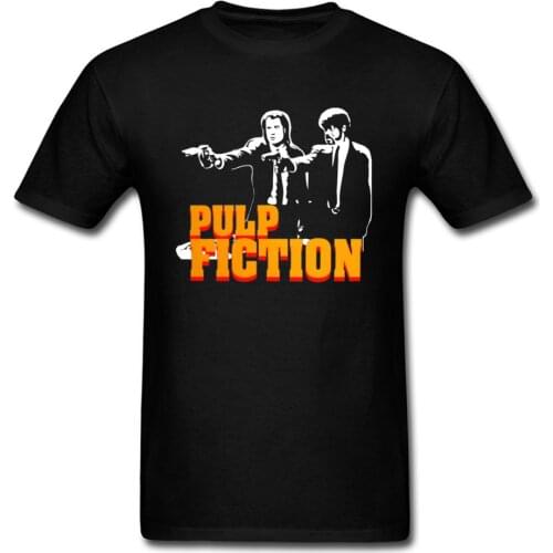 Funny TV Movie Poster Tshirts Pulp Fiction Gang New Fashion Crewneck 100% Cotton Clothing Shirt Black Classic Tshirts Men
