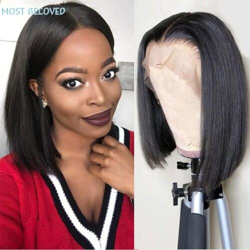 Short Bob Wigs Straight Lace Front Human Hair Wigs Peruvian Short Bob Wig Pre-Plucked Natural Color Human Hair Lace Frontal Wigs