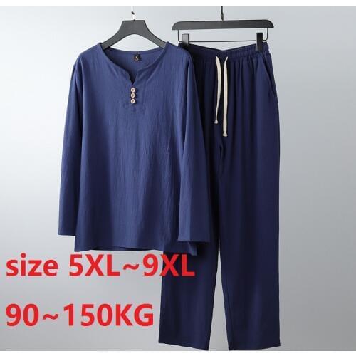 Kung Fu Suit Plus Size 5XL~11XL 90-150KG Men Suit Traditional Chinese Clothing For Men Pants Set Mens Top Cheap Clothes