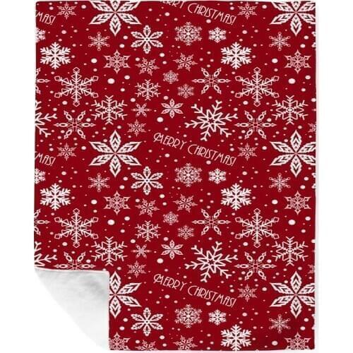 Red Blankets White Snow Picture Winter Quilt on Bed Sofa Baby Pram Plush Fleece Rug Festival Gifts for Friends Son Daughter