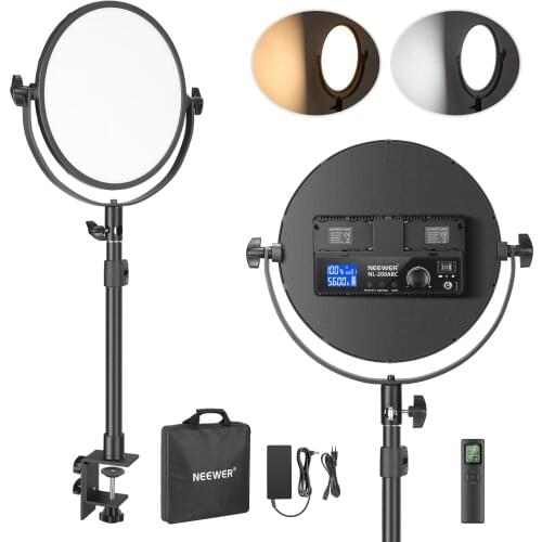 Neewer Desk Mount Round LED Video Light and 2.4G Wireless Remote, 2-Pack Bi-Color Soft Light Panel CRI97+ for Video Conference