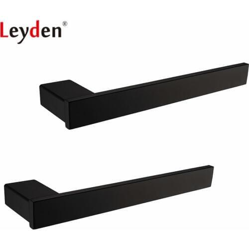 Leyden Black 304 Stainless Steel Bathroom Accessories Set Wall Mounted 2pcs Square Towel Ring Towel Holder Hangers