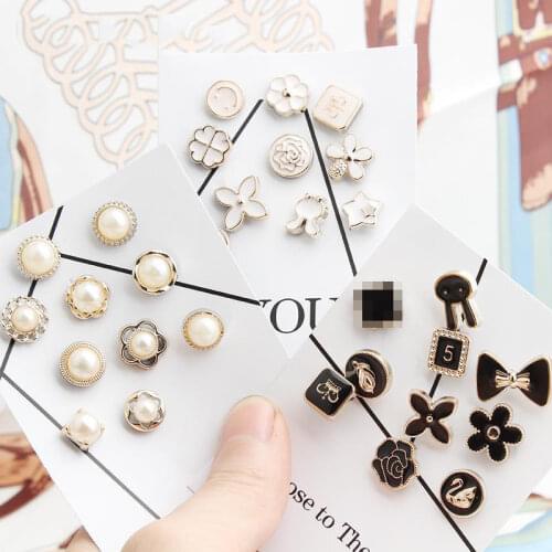 10pcs Pearl Series Metal Buttons Flatback Crystal Pearl Shirt Decorative Button DIY Handmade Clothing Accessories Wholesale