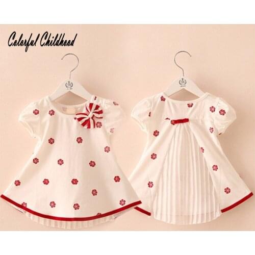 Sweet Summer bow blouses little girls baby short-sleeved chiffon shirts dress of children