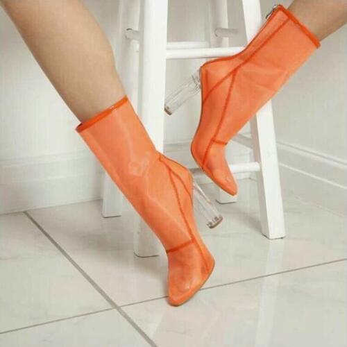 Fashion Week Runway Boots Clear Perspex Heel Mesh Ankle Boots Transparent Shoes Summer Pointed Toe High Heel Clear Woman Booties