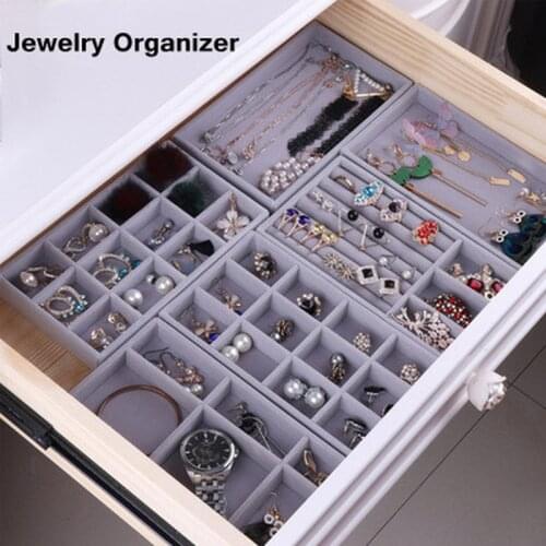 Fashion Portable Velvet Jewelry Organizer Tray Ring Necklace Display Storage Box Earring Jewelry Showcase Drawer Storage