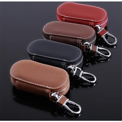 Men Key Holder Housekeeper Leather Car Key Wallets Keys Organizer Women Keychain Covers Zipper Key Case Bag Unisex Pouch Purse