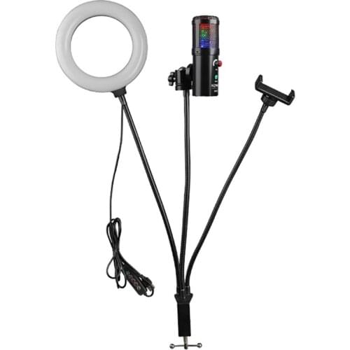 HZM&C Three-Tube 6-Inch Fill Light Microphone Set 192KHz/24Bit Sampling Rate Comes with Breathing Light USB Game Live Microphone