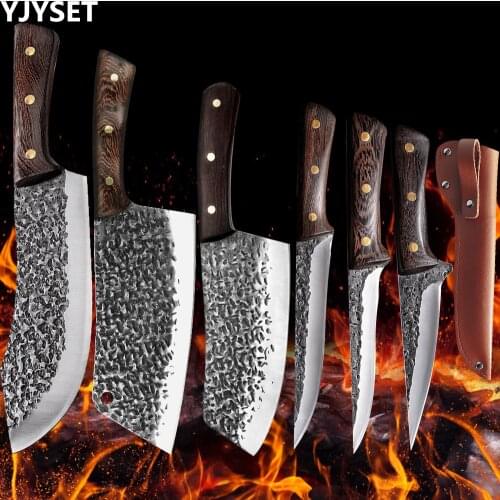 Forged Kitchen Knife Set Handmade Stainless Steel Boning Fishing Butcher Knife Meat Fish Sushi Knife Fruit Vegetables Cutter