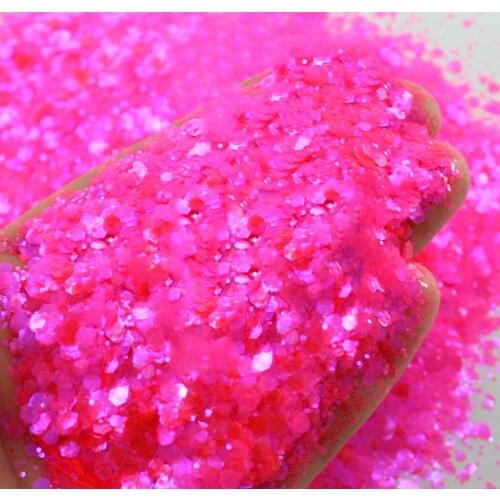 Neon Pink Glitter Hex Mix 1mm/.2mm/2.5mm *50g./bag* Iridescent Chunky Polyester Glitter, Hot Pink Glitter, Neon Pink Glitter