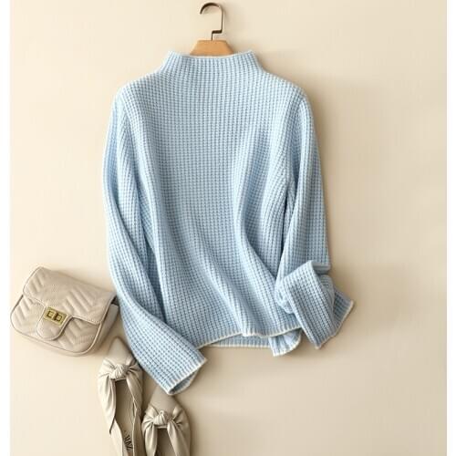 New arrival france cashmere wool turtleneck sweater contrast ribbed knitted winter fashion pullovers stylish ladies thick tops