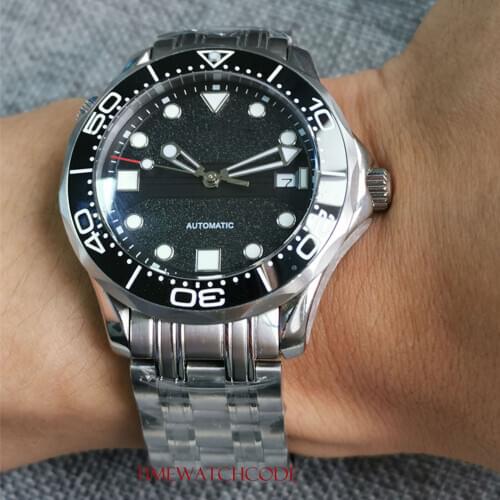 New 41 mm Automatic Mens Wristwatch Miyota 8215 Movement Sapphire Glass Black Dial Date Display Luminous Bracelet Bliger