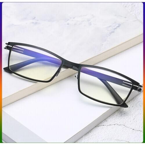 Women Men Luxury Rectangle Screwless Anti Blue Light Reading Glasses Lightweight Alloy Frame Resin Aspherical Glasses Lenses +1