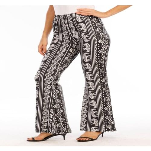 Autumn Vintage High Waist Print Flare Pants Sexy Bodycon Flare Leggings Fashion Casual Bell Trousers Slim Women Bottom 2021