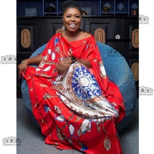 Dress With Scaf Ength :128cm,Bust:176cm fashion100% Chiffon Elegant Oversize African Traditional Print Dresses For Lady (DBF02)