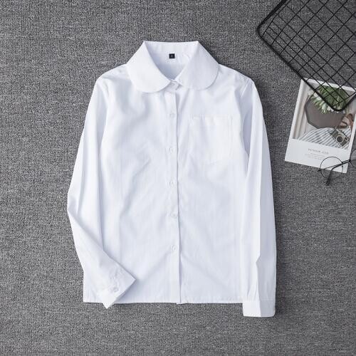 Hot Korean School Uniform Girls Round Neck Jk Long Sleeve Shirt For Women Japanese Orthodox School Uniform Cotton White Shirt