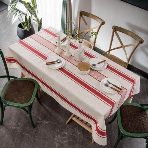 Cotton Linen Table Cloth Yarn-Dyed Striped Japanese Coffee Rectangular Tablecloth Housewares Kitchen Dining Decor Table Cover