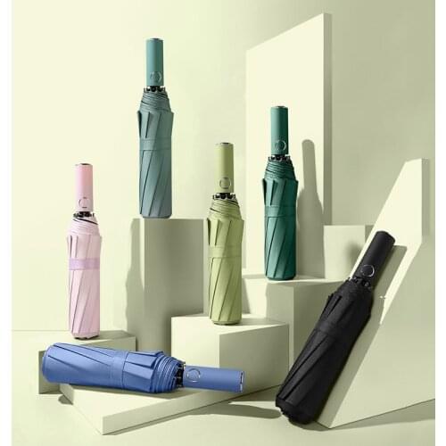 Windproof Automatic Men Business Umbrella Portable 3-Folding Umbrella Rain Women Sun Parasol