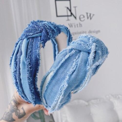2020 Vintage Tassels Brim Denim Bezel Hair Band Women Headband Girls Hair Accessories Hoop Hair Clips Hairband opaska do wlosow