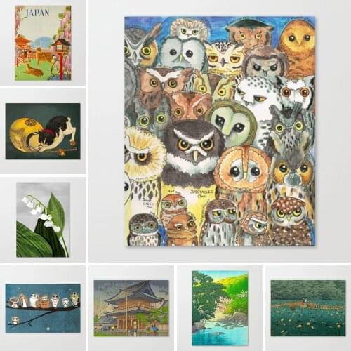 Wall Art Cat Modular Lantern Canvas Flower Home Decor Owl Pictures HD Printed Japan Animation Paintings Living Room No Frame