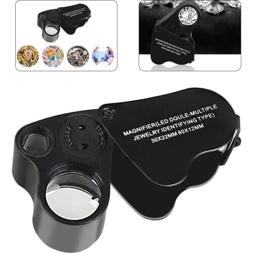 30X 60X Jewellers Loupe, Folding Jewellery Magnifier Eye Loop with LED Light, Magnifying Glass for Diamonds, Jeweller, Stamps