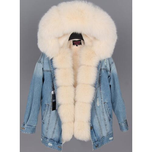 Maomaokong natural rabbit fur lined denim jacket fox fur coat coat fashion denim fox fur warm lady winter jacket women parka