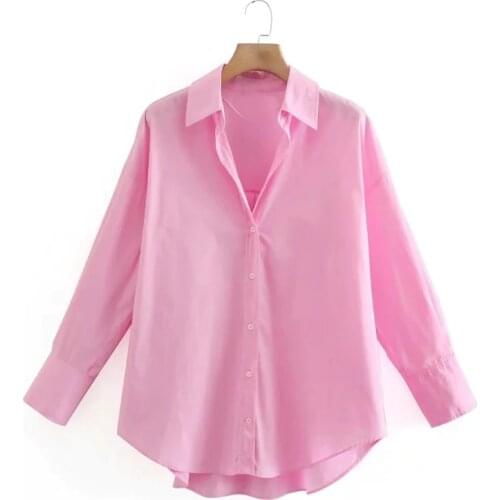 2021 New Women Simply Candy Color Single Breasted Poplin Shirts Office Lady Long Sleeve Blouse Roupas Chic Chemise Tops Blouses