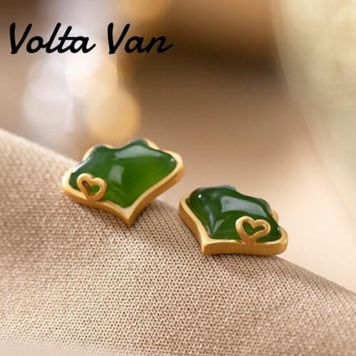 Volta Van Jasper Stud Earrings 925 Sterling Silver Natural 2021 New Fine Jewelry Cute Heart-Shaped Elegant Design Women Earrings