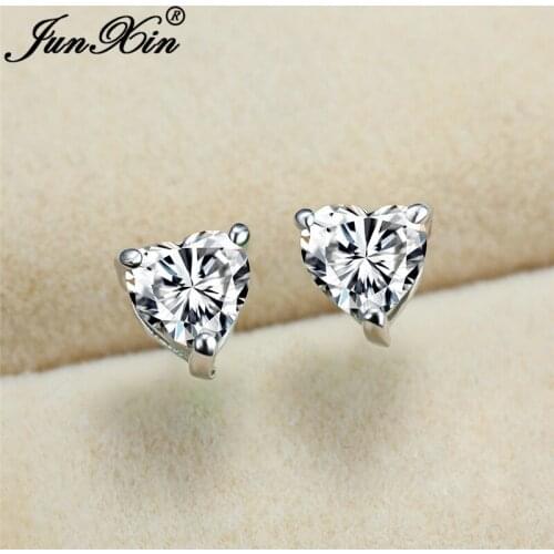 Valentine Day Cute Love Heart Stud Earrings For Women White Gold Small Rainbow White Zircon Crystal Wedding Ear Studs Jewelry Cz