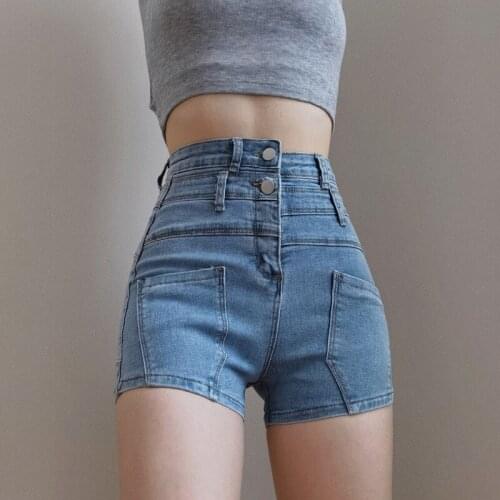 WOMENGAGA Skinny Stretch Jeans Woman Summer Fashion High Waist Slim Two-button Stretch Denim Short 2021 New 9MC6