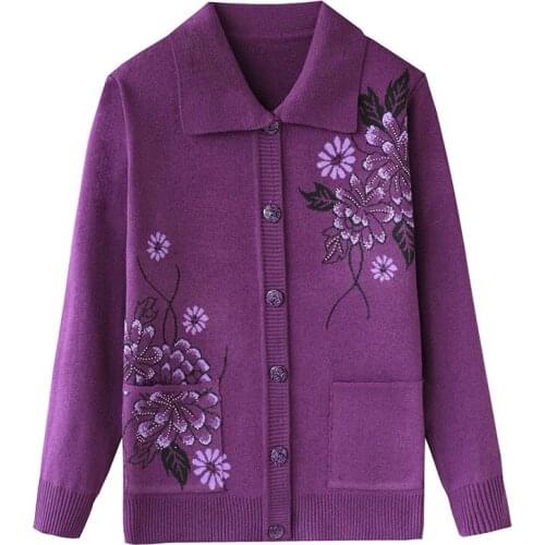 Spring Autumn Fashion Women Outerwear Long Sleeve Turn Down Collar Sweater Cardigan Comfortable Mother Soft Knitted Jacket 2021