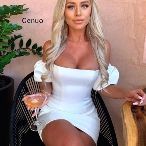 Short Puff Sleeve Lash Neck Sexy Satin Mini Dress Autumn Winter Women Party Pure Elegant Outfits Streetwear