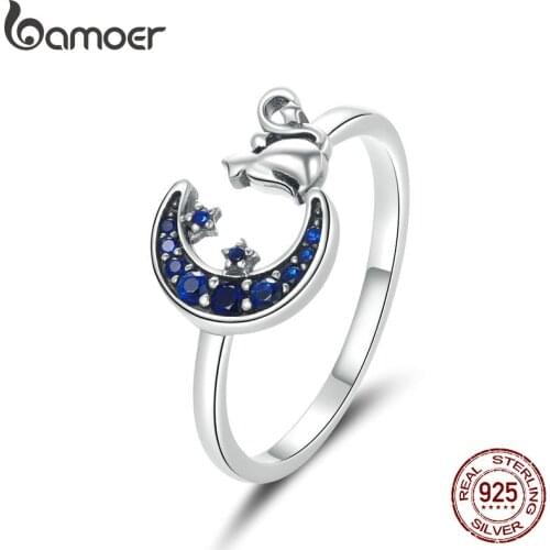 Bamoer Moon & Cat Finger Rings for Women Adjustable 925 Sterling Silver Ring 2020 Spring New Collection Fashion Bijoux SCR677