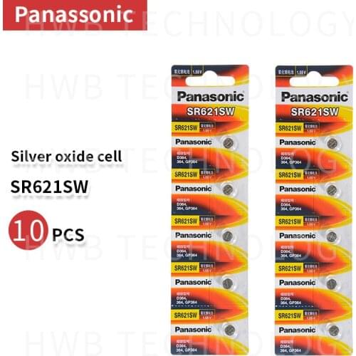 10pc SR621SW Silver Oxide Button Cell Batteries for Panasonic AG1 364 164 D364 L621 1.55v Watch Coin Battery