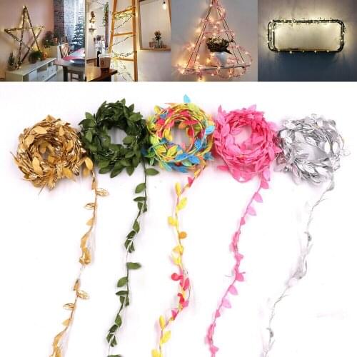 1x Simulation Green Leaf Rattan Led Copper Wire String Lights Christmas Decoration DIY Wreath Wedding Garden Party Decoration