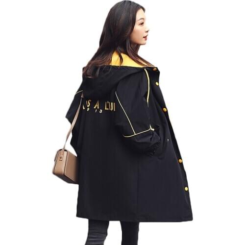 2020 Spring Autumn Trench Coat Women Mid-long Letter Print Trench Coat Loose Plus Size Single-breasted Windbreaker Women Outwear