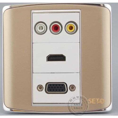 3RCA AV Audio Video + HDMI + VGA Assorted Panel Champagne Color Faceplate Outle Home Adapter