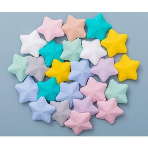 5pcs Pentagram Baby Silicone Teether Rodent Food Grade Star Silicone Beads For Kids Pendant Nursing Accessories Children Toys