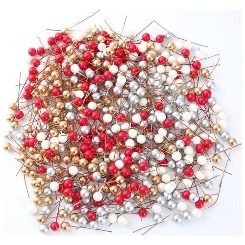 50pcs/lot Berry Artificial Flower Christmas Decoration DIY Gift Box Red Mini Fake Plastic Cherry Pearlescent Stamen Wedding
