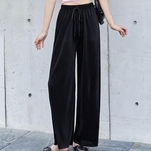 Summer Wide Leg Pants For Women Casual Elastic High Waist New Fashion Women Pants Pleated Pant Trousers Femme