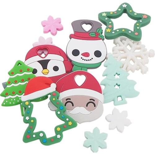 Chenkai 10pcs Silicone Teether Baby Santa Claus Christmas Tree Star Snow Man Teething DIY Infant Dental Comfortable Pacifier