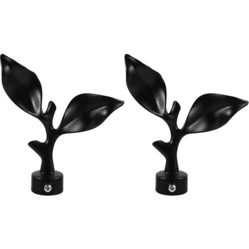 2pcs 28mm Diameter Decorative Curtain Rod End Curtain Bar Matte Black Leaf Head Plug Window Curtain Rod Finals Decorative Head