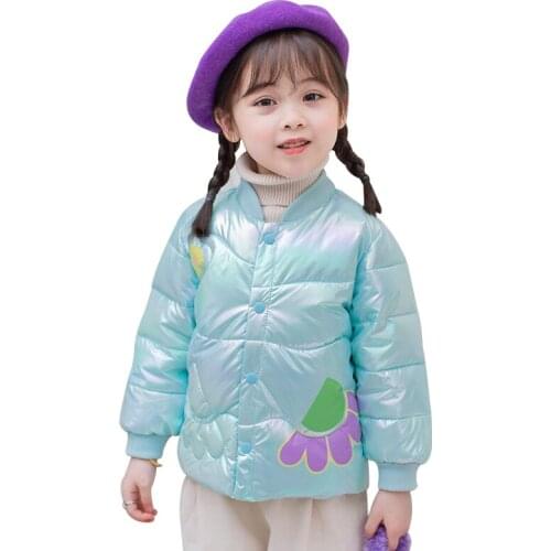 Baby clothes fall and winter down coats for baby girls round neck jackets with shiny flowers for girls warm coats for girls