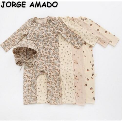 2021 New Autumn Baby Girls Romper Pear Rose Bottle Lemon Cherry Orange Bodysuit + Cap Kids Jumpsuit Newborn Clothes E1601