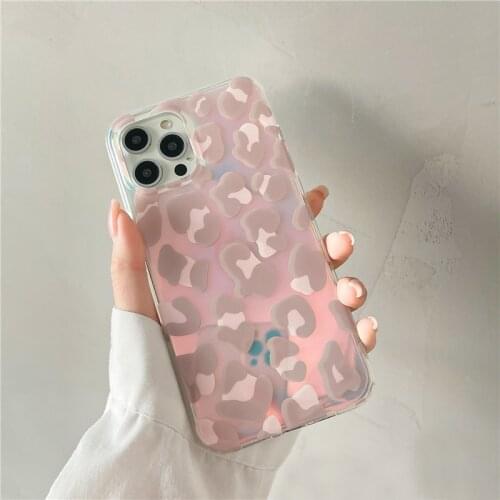For iPhone 12 Pro Max Laser pink Leopard Print Smooth Cases For iPhone 11 X XR XS Max 7 8 Plus Fashion Phone Case Cover Coque
