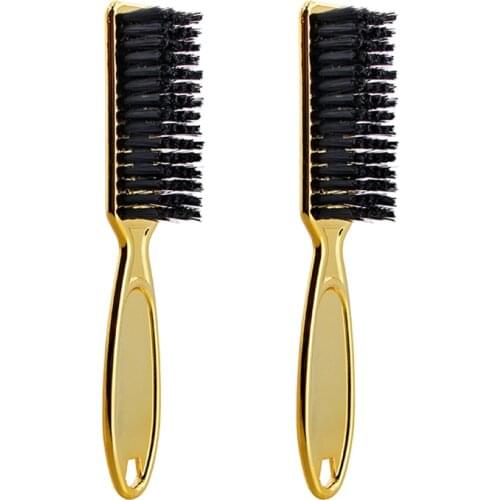 Fade Brush Comb Scissors Cleaning Brush Barber Shop Skin Fade Vintage Oil Head Shape Carving Cleaning Brush Gold 2PC