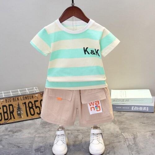 New Brand Kids Boy Short Sleeve Striped T-shirt And Shorts 2-piece Suit Summer Childrens Round Neck Tracksuits Clothing Sets