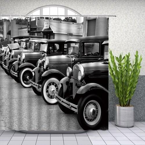 Town Scenery Tourist Attractionparking Lot Car House Shower Curtains Bathroom Decor Waterproof Polyester Cloth Curtain Set Cheap