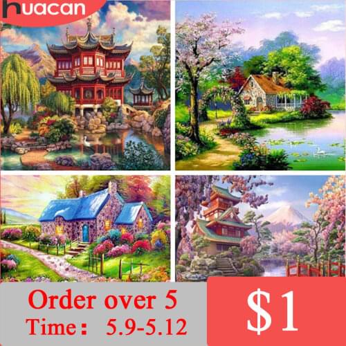 HUACAN DIY Diamond Painting Garden Landscape 5D Diamond Embroidery House Mosaic Needlework Wall Art Decor For Home